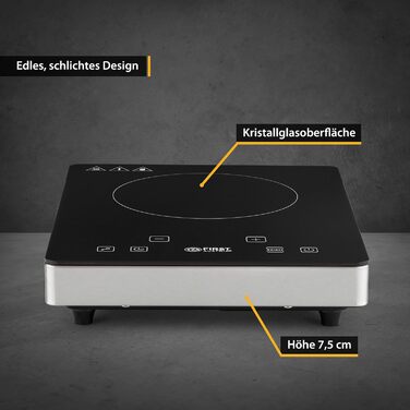 Вт 175мм Склокераміка Сенсорна панель керування мобільні Нержавіюча сталь одинарна цифровий, 2000