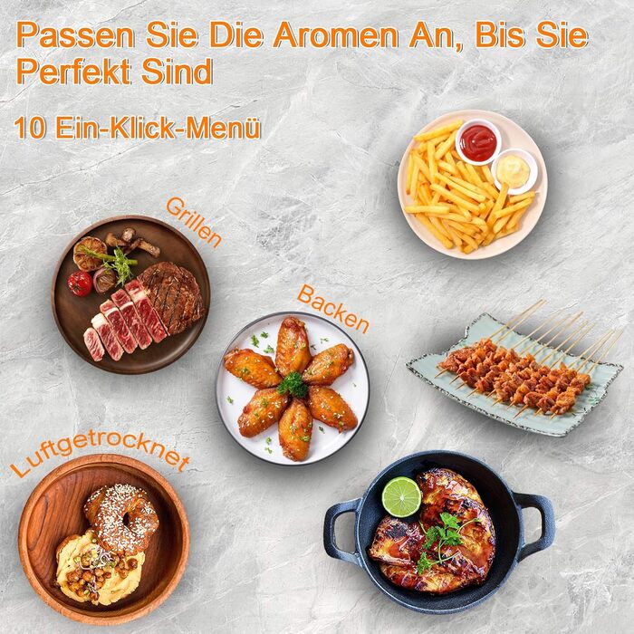 Аерофритюрниця PRIJESSE XXL 8 літрів Аерофритюрниця Цифрова фритюрниця 10-в-1 Розумна фритюрниця Духова шафа без масла з цифровим світлодіодним сенсорним екраном Можна мити в посудомийній машині 1500 Вт Чорний