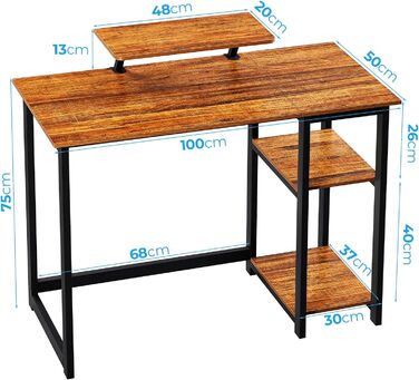 Невеликий офісний стіл з місцем для зберігання, 100 см Невеликий ПК-стіл з підставкою для монітора для домашнього офісу, горіх 100 x 50 см Горіх