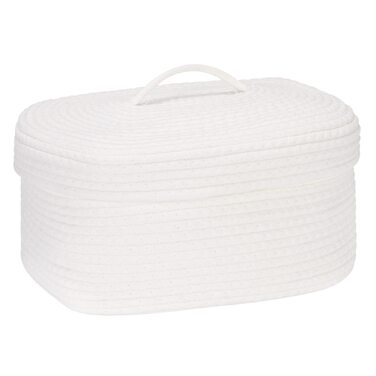 Кошик для зберігання Sea Team Oval з бавовняної мотузки з кришкою, плетений кошик для зберігання з кришкою, дитяча кімната, кошик для підгузків, кошик для дитячого душу, коробка, органайзер, 38,1 x 27,9 x 16,5 см, білий