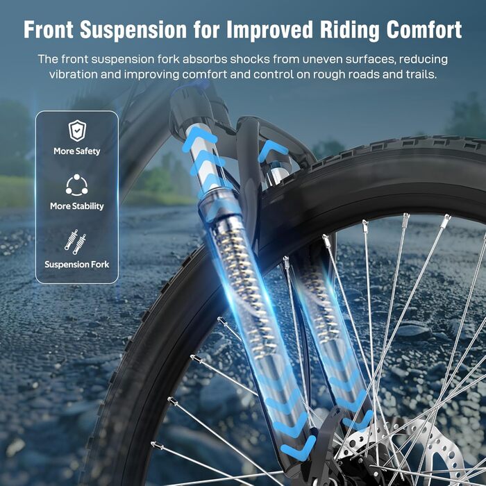 Гірський велосипед EVERCROSS EM3 для дорослих (чоловіків та жінок), 26-дюймовий велосипед, 21-швидкісна система передач, алюмінієва рама з амортизаційною вилкою, всюдихідний велосипед з дисковими гальмами, вантажопідйомність 150 кг EM3-чорний