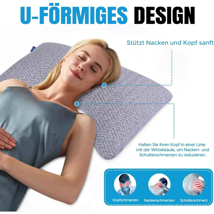 Подушка для сну на боці від болю в шиї та плечах - Подушки з піни з ефектом пам&39яті розміру &quotking-size&quot для сну - Регульована вигнута подушка зі знімною наволочкою, яку можна прати (сіра) U-подібна подушка Grau