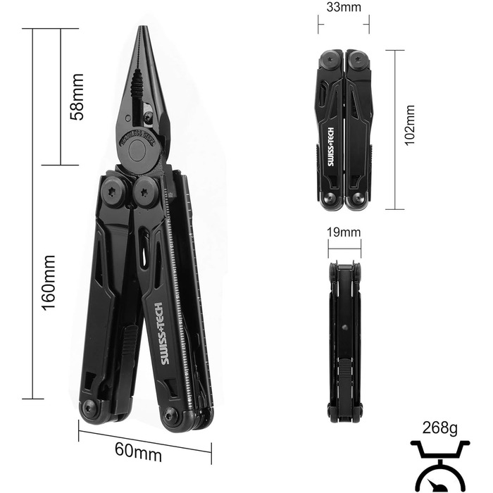 Багатофункціональні плоскогубці SwissTech 16 в 1, складні Mulitool Tool Багатофункціональні плоскогубці, з ножицями, ножем, пилкою