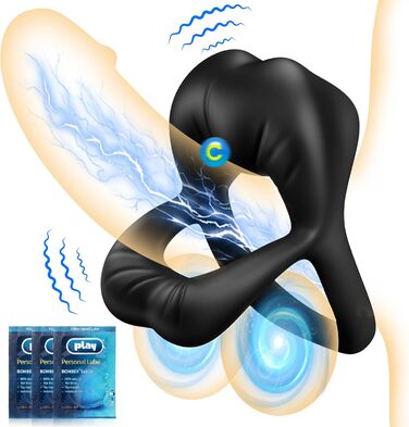 Подвійний вібратор для пеніса з кліторальним стимулятором, секс-іграшка для пеніса з 9 режимами вібрації, набори вібраторів для сексу для пар, чоловічий вібратор для пеніса з кільцем для пеніса для пар, чорний