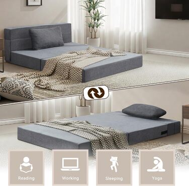 Двоспальний диван-ліжко 100 x 203 см, розкладний диван-ліжко, гостьовий матрац для 2 осіб - функція сну, диван-ліжко для вітальні/спальні з піною з ефектом пам&39яті та подушками, комплект крісел, що праються, темно-сірий, одинарний темно-сірий