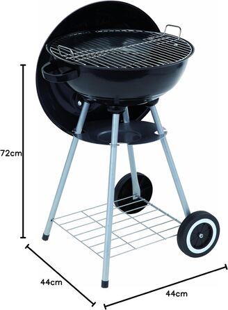 Вугільний гриль діаметром 41,5 см з кришкою, хромованим решіткою та попільником компактний круглий гриль з полицею, колесами та висотою робочої поверхні 58,5 см для саду та балкону