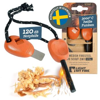 Кресало для виживання LIGHT MY FIRE Outdoor Scout 2-в-1 з аварійним свистком, кресало та кремінь для розпалювання вогню, вічне сірництво з ручкою з біопластику (3000 запалювань), колір іржаво-помаранчевий. Розмір без розміру.