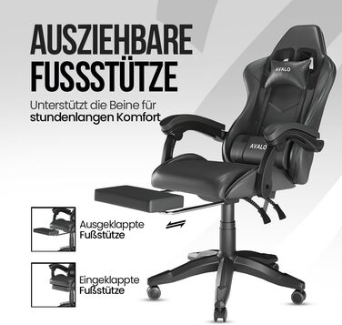 Ігрове крісло Avalo - Ергономічне офісне крісло, регульоване - Ігрове крісло - Чорне