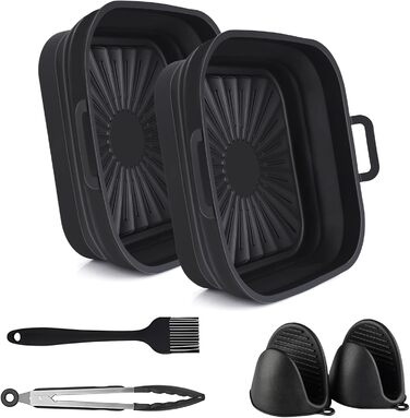 Набір аксесуарів для фритюрниці, аксесуари для фритюрниці з силіконовою формою 2 шт. XXL Силіконова форма для випічки Philips 6.2 л, COSORI 5.5 л/4.7 л, Cecotec 6 л зі щіткою для олії, кухонними щипцями та 2 силіконовими рукавичками