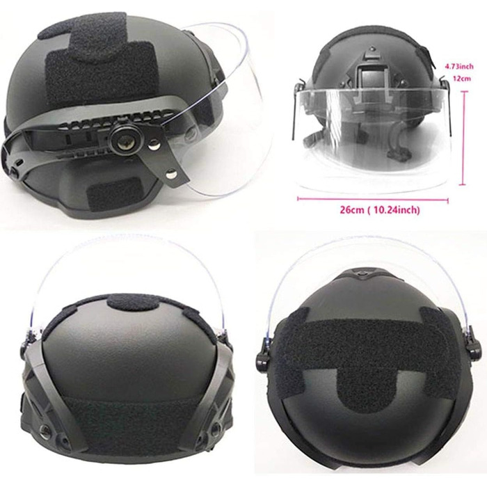 Тактичний захисний шолом для страйкболу, версія Mich 2000 Action, з кріпленням для NVG та вандалозахисною маскою-козирком для ігор на відкритому повітрі, страйкболу, пейнтболу та CS, чорний