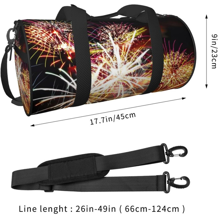 Спортивна сумка, дорожня сумка, стильний принт Феєрверк, сумка для подорожей на ніч, чорна, універсальний розмір