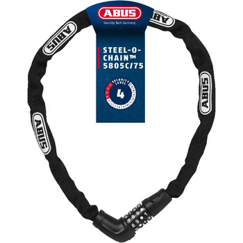 Ланцюговий замок ABUS Steel-O-Chain 5805C кодовий замок виготовлений зі сталевого ланцюга товщиною 5 мм рівень безпеки ABUS 4, чорний, 75 см, одинарний