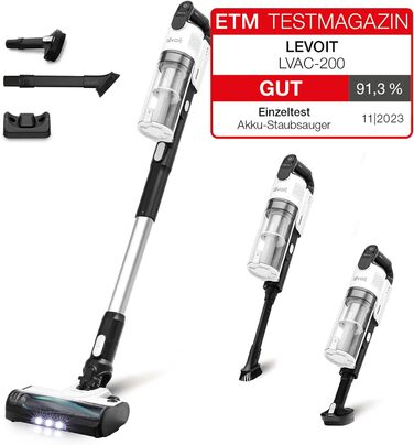 Акумуляторний пилосос Levoit з насадкою для шерсті домашніх тварин, проти намотування волосся, максимальна тривалість роботи 50 хв