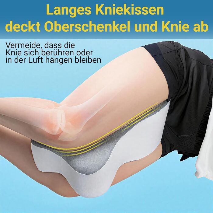 Універсальна подушка для колін для тих, хто спить на боці ергономічна подушка для ніг з подовженою конструкцією, підтримує стегна та коліна, підвищує комфорт сну, зі знімним чохлом, який можна прати