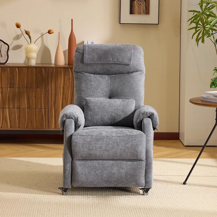 Крісло Bonnlo Recliner, електричне масажне крісло з функцією відкидання, крісло для телевізора, 2-точковий масаж та функція підігріву, порти USB-C та USB-A, 1 бічна кишеня (тканина шеніл, темно-сірий)