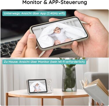 Монітор для дитини з камерою, 360 градусів Wi-Fi 2MP Відеоняня з додатком, 4Zoom, Відстеження руху, ІЧ нічне бачення, Виявлення пл