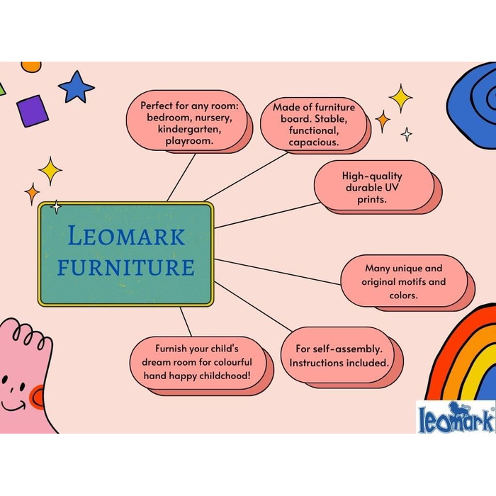 Функціональне ліжко Leomark з дерева - єдиноріг - дитяче ліжко з матрацом для дітей, дерев'яне ліжко з рейковою рамою з бічним зах