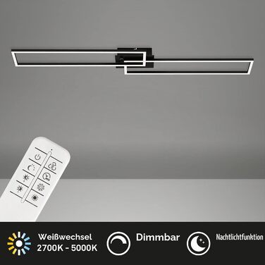Стеля LED-світильник BRILONER з пультом керування, диммер, регулювання кольору (теплий-нейтральний білий), чорний, 110x24,8x7,8 см