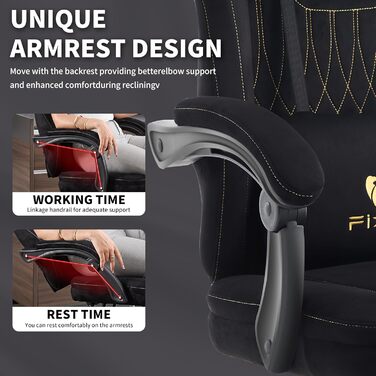 Ігрове крісло Fizzin, ергономічне ігрове крісло з висувною підставкою для ніг, регульованим підголівником, поперековою опорою (чорне)