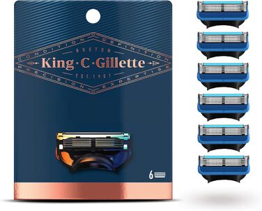 Леза для бритви King C. Gillette для чоловіків з обрізним лезом для точності, міцні леза, 6 змінних лез 6 лез для бритви