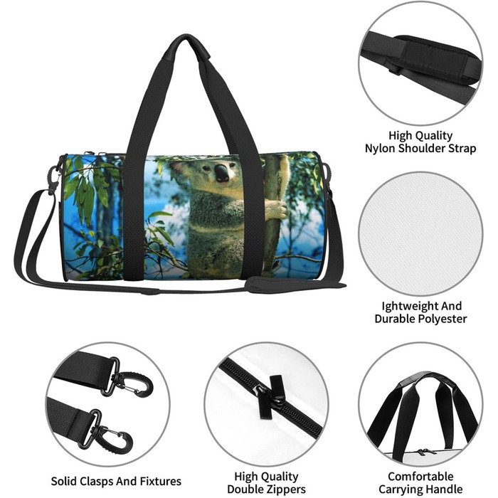 Спортивна сумка, дорожня сумка, принт Ведмідь, малюнок Коала, сумка для подорожей на ніч, Чорний колір, універсальний розмір, дорожня сумка