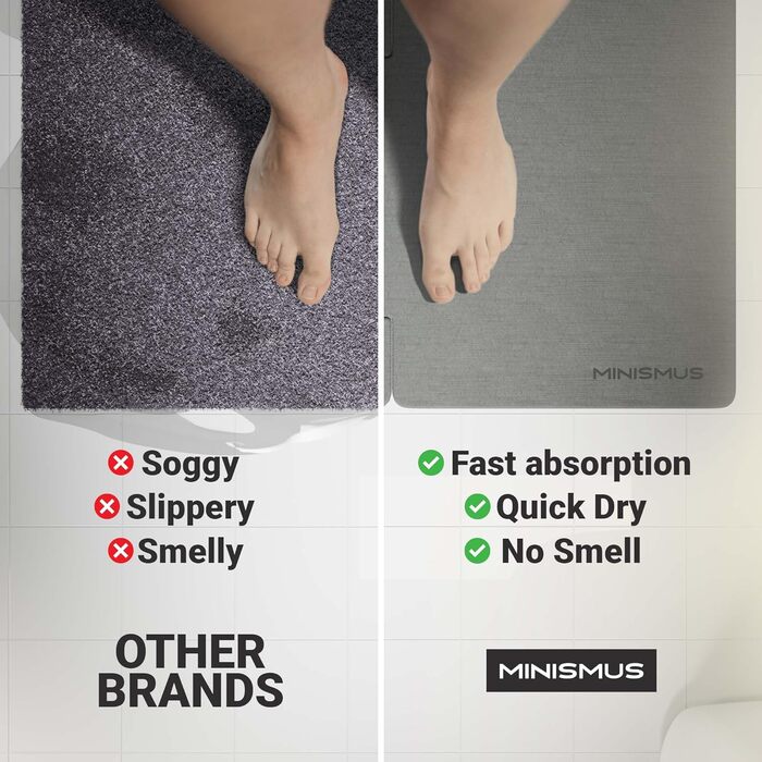 Килимок для ванної Minimism з каменю 80 x 50 см, діатомітовий килимок для ванної, кам&39яний килимок для ванної, килимок для душу, що швидко висихає, килимок для душу XL розміру, діатомітовий килимок (темно-сірий)