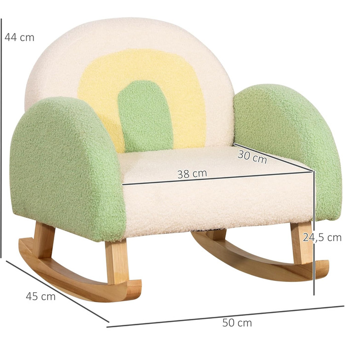 Дитяче крісло/диван HOMCOM з ефектом овчини, ніжки з масиву дерева, дитячий стілець для дитячої кімнати, ігрової кімнати, 50 x 45 x 44 см, для дітей 1,5-3 років, зелений