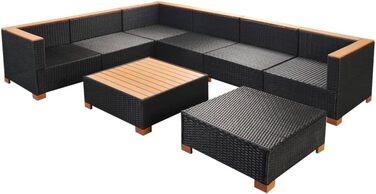 Диван садовий 8 шт. Poly Rattan Black Seating Group Lounge Garden Set Диван 3 шт. кутовий 3 шт. середня частина підставка для ніг стіл