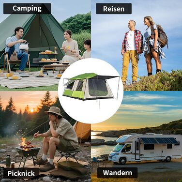 Намет TENPLAY Instant Pop-Up, великий сімейний намет, 2-8 осіб, легке встановлення, Rainfly, 2 кімнати, сумка для перенесення, водонепроникний PU 3000 мм, місткий та повітропроникний, для кемпінгу, пікніків, вечірок