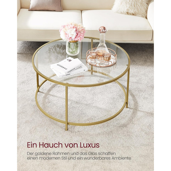 Круглий журнальний столик VASAGLE, стіл для вітальні зі сталевим каркасом, журнальний столик, бічний столик, золотий LGT21G золотистого кольору
