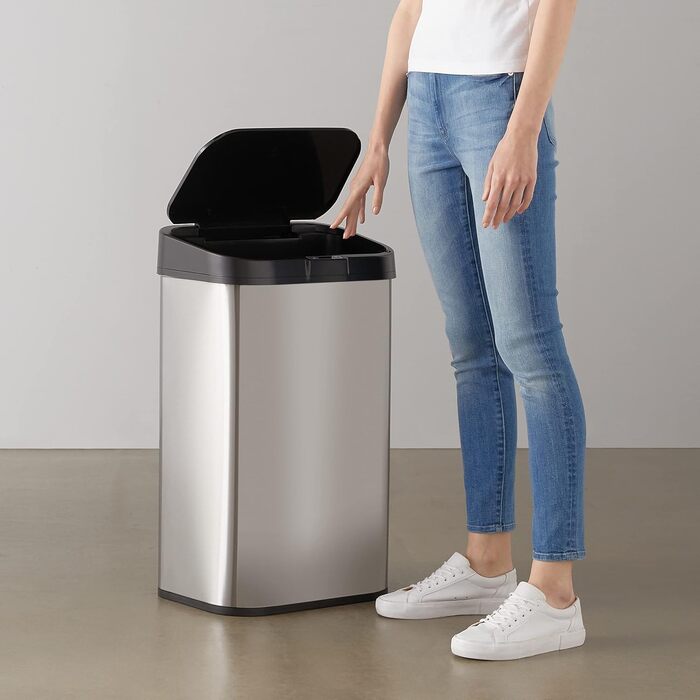 Л відро для сміття з нержавіючої сталі з безконтактним датчиком руху, прямокутне, сріблясте/чорне 60 л прямокутне одинарне, 60