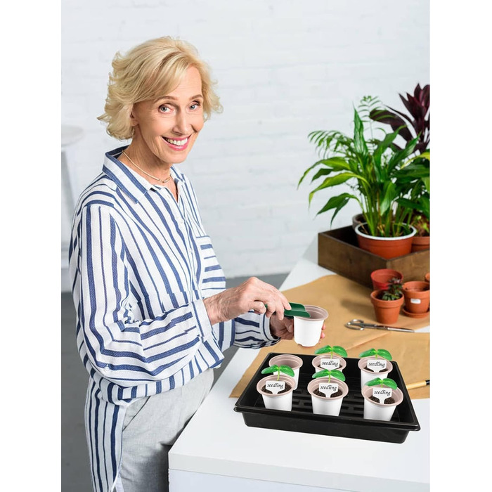 Горщики для розсади 9 см з лотком для розсади (без отворів) 4 лотки для посадки з 50 горщиками для розсади, для підвіконь та теплиць, для пророщування рослин, мікрозелені, гідропонного вирощування, 50 шт. білого пластику 9 см та лоток