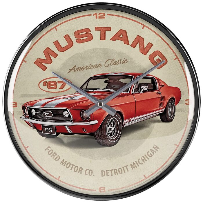 Ретро-настінний годинник Nostalgic-Art, Ø 31 см, Ford Mustang GT 1967, червоний