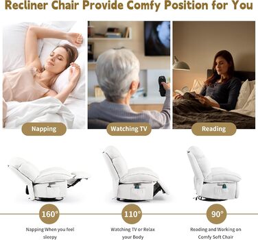 Електричне крісло-реклайнер, масажне крісло із зарядним портом та підігрівом, електрично регульоване крісло для телевізора для вітальні, спинка та підставка для ніг регулюються окремо (білий колір)