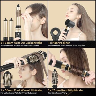 В 1 фен-стайлер для волосся, 110 000 об/хв, 20 М/с, 200 млн. негативних іонів, високошвидкісний безщітковий фен з теплою щіткою та