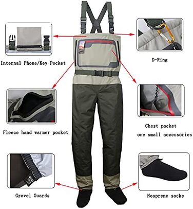 Чоловічі рибальські вейдерси Kylebooker, дихаючий одяг для риболовлі, вейдерси для нахлистової риболовлі на ногу та груди, доступні дихаючі водонепроникні рибальські вейдерси KB004 L оливково-зелені