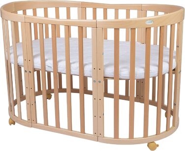 Дитяче ліжко Waldin Oval, комплект трансформованого 7-в-1, ліжечко, дитяче ліжечко з матрацом, пеленальний столик, приліжкове ліжечко, натуральне дерево, комплект тканини не входить до комплекту