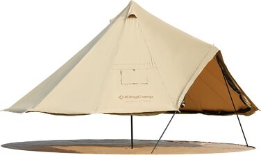 Намет для глемпінгу KingCamp, намет-дзвін для 6-12 осіб, 4-6,7 м, чиста бавовна/TC бавовна, водонепроникний, сімейний намет для відпочинку на природі з ПВХ-підкладкою, фестивальний намет для сімей та кемпінгових груп KHAN 4M T/C 210g Base Camp