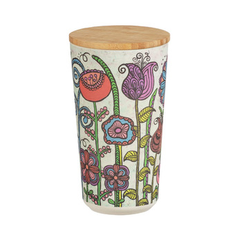 Контейнер для зберігання квітів WENKO, контейнер для зберігання продуктів у квітковій формі з кришкою з бамбука, герметичне зберігання продуктів на кухні, без BPA, місткість 0,95 літра, Ø 10,5 x 18,5 см, різнокольоровий