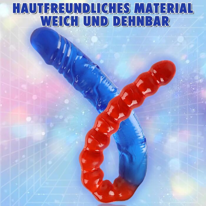 Двосторонній фалоімітатор YQlove, 45 см, червоно-синій, гнучкий, для анальної та вагінальної стимуляції