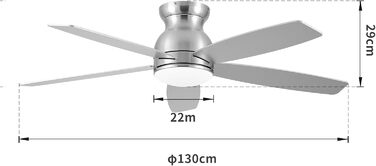 Стельовий вентилятор XUANYU 130 см/52 з підсвічуванням і дистанційним керуванням, стельовий вентилятор із підсвічуванням, світлодіодний стельовий вентилятор із регулюванням затемнення, для спальні, вітальні (5 срібних планок)