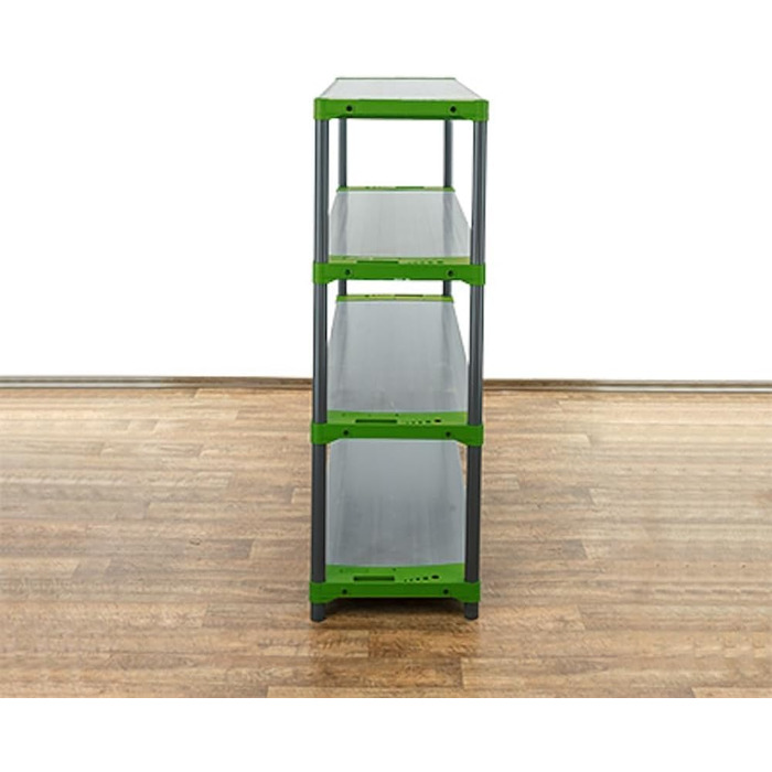 Пластиковий стелаж PROREGAL &quotСірий ведмідь&quot Низький ВxШxГ 138x140x46 см Вантажопідйомність полиці 70 кг Сіро-зелений Пластиковий стелаж для підвалу, стелаж для зберігання, безригельний стелаж ВxШxГ 138x140x46 см сіро-зелений