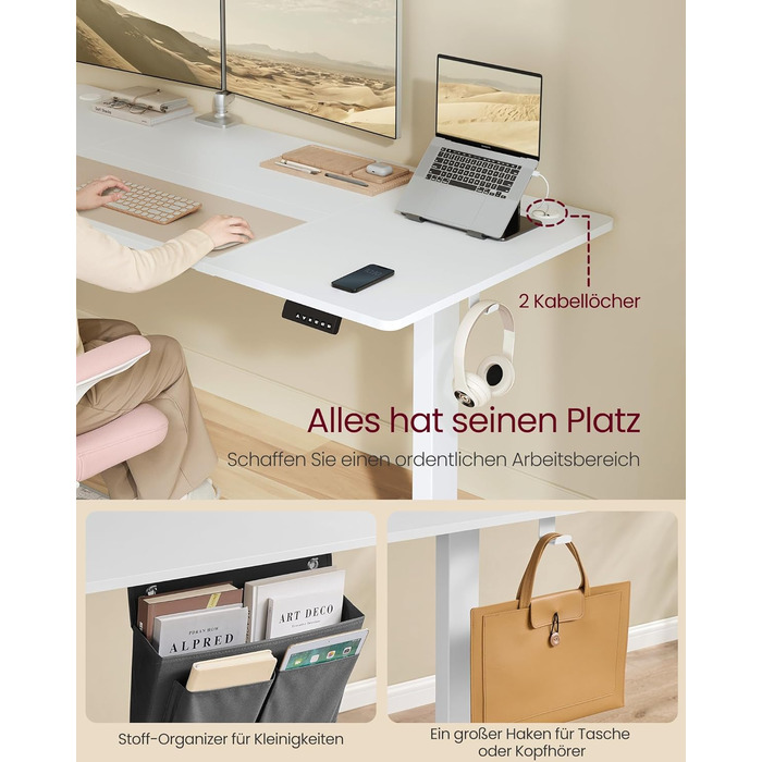 Електричний письмовий стіл SONGMICS з регульованою висотою, 180 x 80 см, безступінчасте регулювання, функція пам&39яті з 4 рівнями висоти, колір хмарно-білий LSD138W01 180 x 80 см