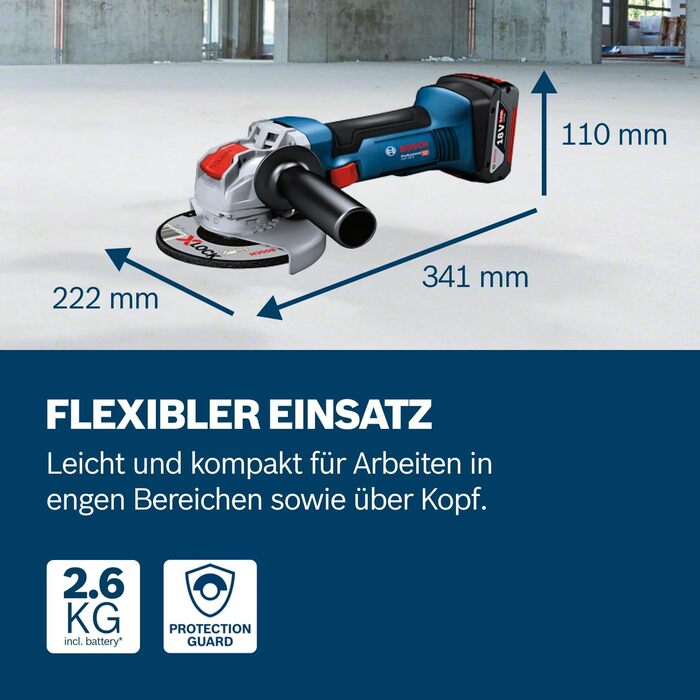 Кутова шліфувальна машина Bosch Professional 18V System GWX 18V-8 з системою X-LOCK (діаметр круга 125 мм, у комплекті набір відрі