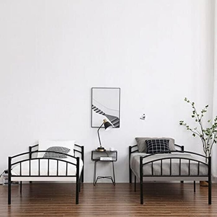 Сучасне, міцне двоярусне ліжко, чорне, 2 x 91 см, одноярусне металеве ліжко, для дітей, близнюків, меблі для спальні