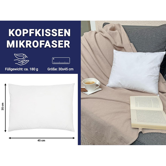 Подушка ZOLLNER - Наповнювач з поліестеру - Чохол з високоякісної змішаної тканини - Кліматично нейтральне виробництво - Зроблено в Німеччині - Можна прати при температурі до 95C - 35x45 см - Готельна якість - Сертифіковано Oeko-Tex 35 x 45 см