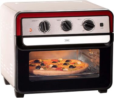 Міні-піч KHG Retro MBO-22CS з конвекцією, верхнім/нижнім нагріванням та гарячим повітрям, 22 л, 230 C, 1700 Вт, ідеально підходить для гриля, підсмажування, запікання, смаження у фритюрі з таймером, включаючи деко, вертел, кошик для смаження