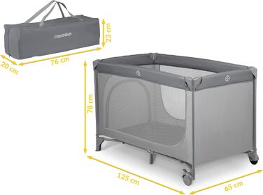 Дитяче ліжечко Ricokids з матрацом 125 x 65 x 78 см, дорожнє ліжечко, вагою до 15 кг, 2 колеса з гальмами, знімний бічний вхід, сумка для перенесення, складна, компактна, світло-сіра, м&39ятна