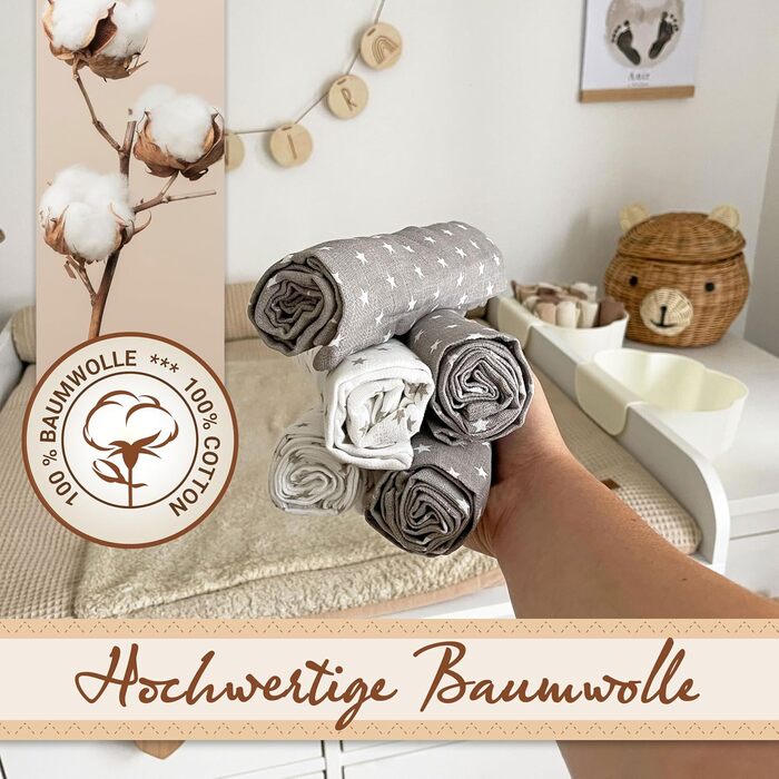 Набір з 10 муслінових серветок для відрижки розміром 80x80 см з бавовни - приємні для шкіри муслінові серветки з милими зірочками