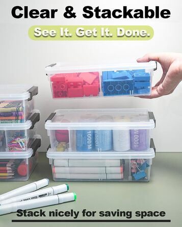 Набір із 6 коробок для зберігання об&39ємом 2,1 л з кришками, маленьких (23,6x15x7 см), потовщених коробок для зберігання з відділеннями, прозорої пластикової коробки з кришкою, штабелюваних коробок для зберігання ручок, будівельних блоків, приладдя для р